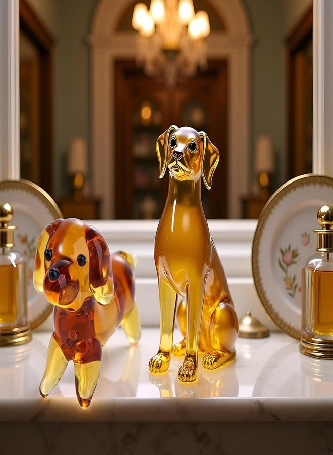Mozff 2Pcs Brown Mini Dog Art Blown Glass, Crystal Cute Dog Figurine, Glass Ornament Statue Animal Collectible, Blown Art Pet Animal Collectible Figures Home Décor Accents - Image 2